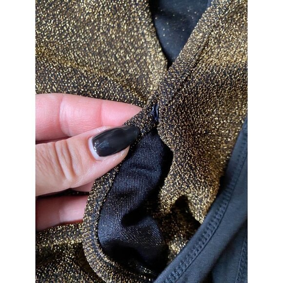 Steve Madden BNWT womens gold glitter faux wrap bodysuit sz small long sleeve - Picture 7 of 8